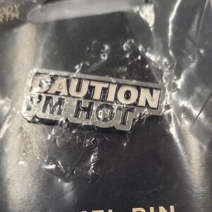 Silver Caution I'm Hot Pin